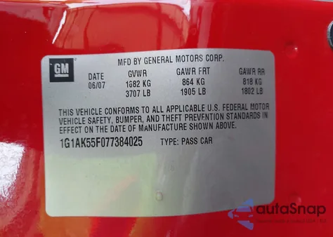 2007 Chevrolet Cobalt Ls из США, поврежденный, VIN 1G1AK55F077384025